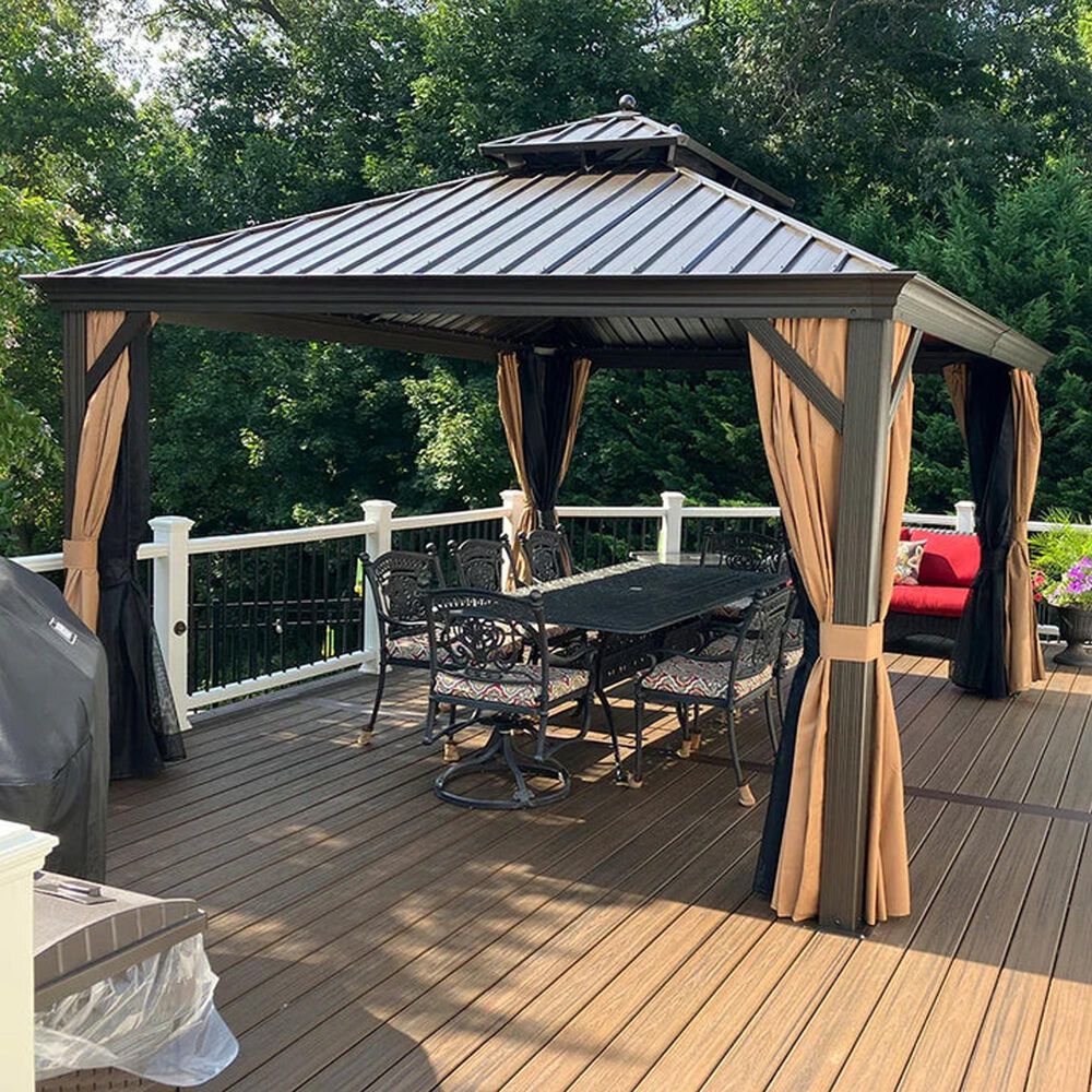 HOMLUX 12' x 14' Outdoor Hardtop Gazebo in Brown, , large