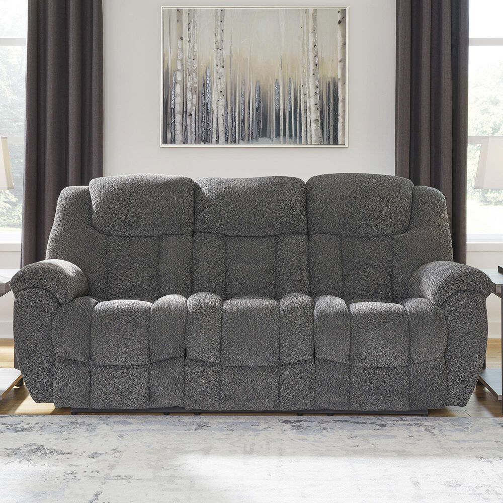 Ashley Foreside Manual Reclining Sofa in Charcoal, , large
