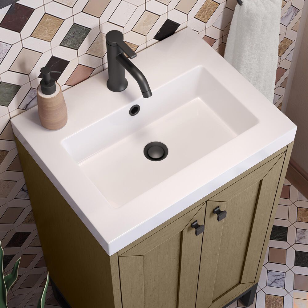 James Martin Vanities Chianti 20" Single Bathroom Vanity in Walnut Whisper and Brushed Nickel with 2 cm White Glossy Composite Stone Top and Rectangular Sink, , large