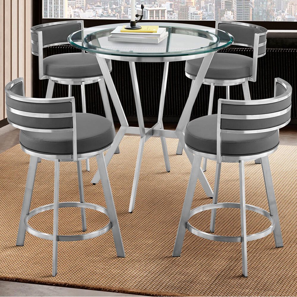 Blue River Naomi and Roman 5-Piece Counter Height Dining Set in Stainless Steel, , large