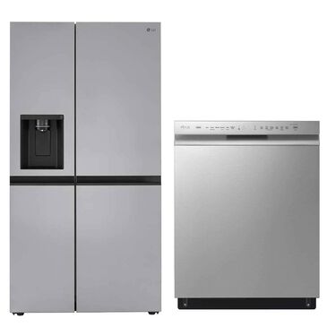 LG 27.5 Cu. Ft. Side by Side Refrigerator with Front Control Dishwasher Package - Stainless Steel, , large