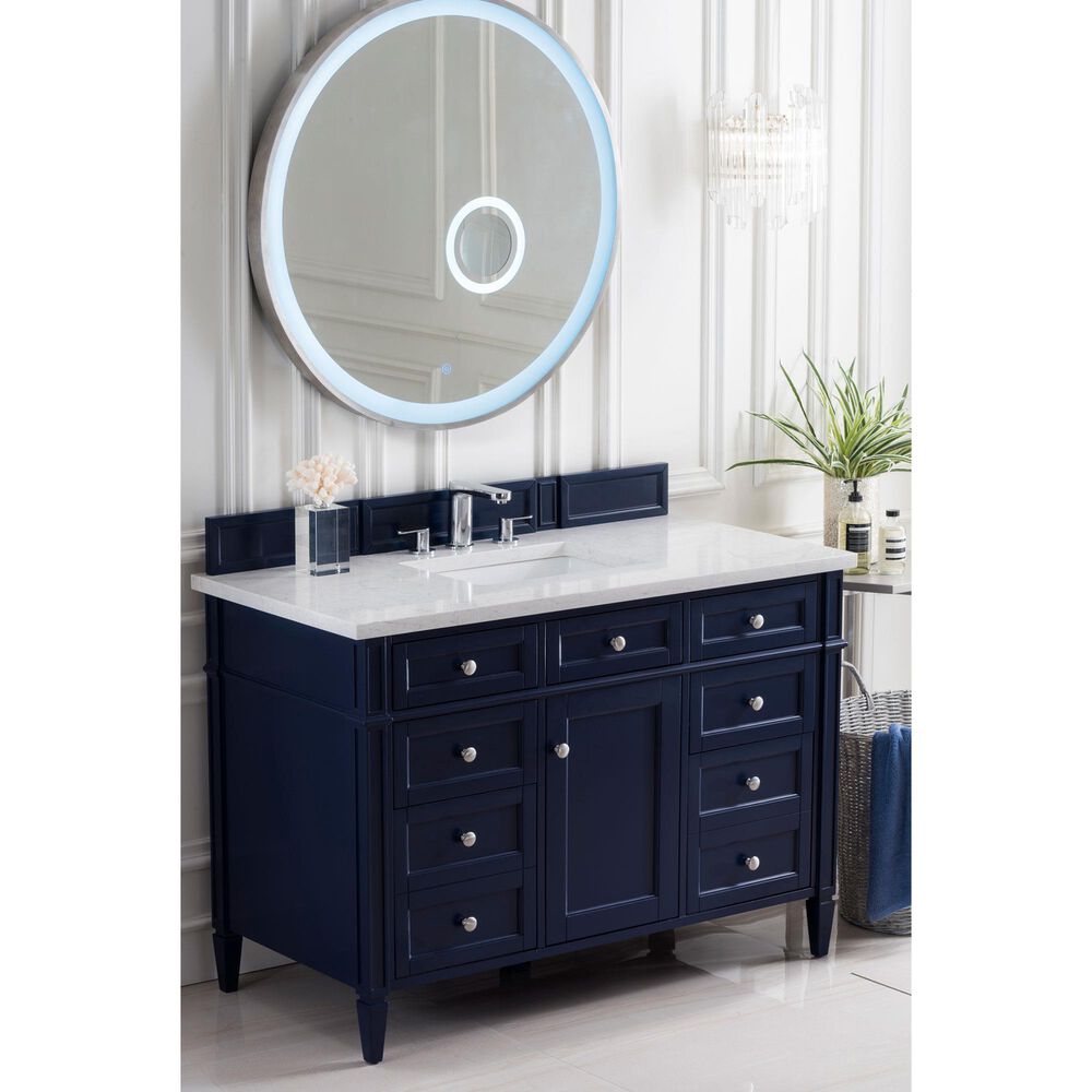 James Martin Vanities Brittany 48" Single Bathroom Vanity in Victory Blue with 3 cm Eternal Jasmine Pearl Quartz Top and Rectangle Sink, , large