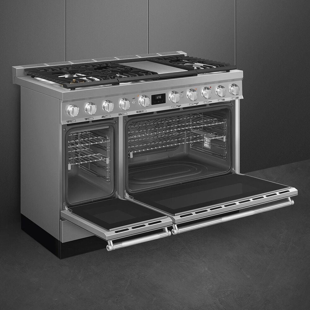 SMEG 5.95 Cu. Ft. Freestanding Double Oven Dual Fuel Range in Stainless Steel, , large