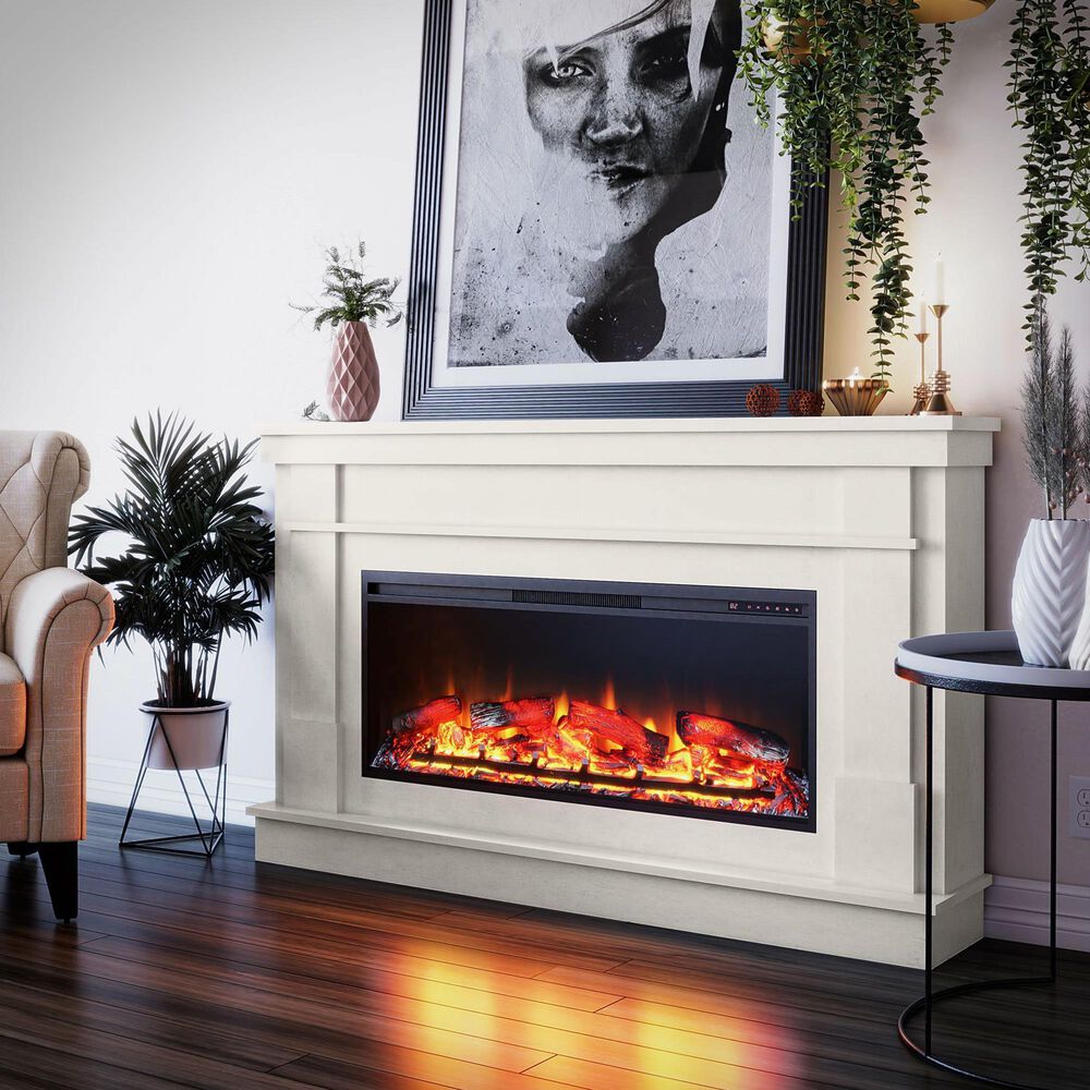 DHP Elmcrest Mantel with Electric Fireplace in Plaster | NFM