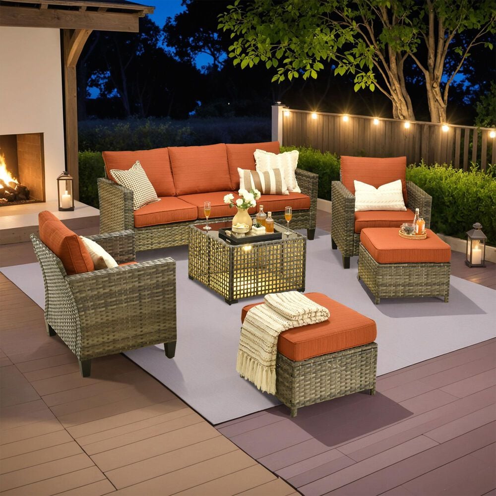 HOMLUX 6-Piece Outdoor Sofa Set in Orange, , large
