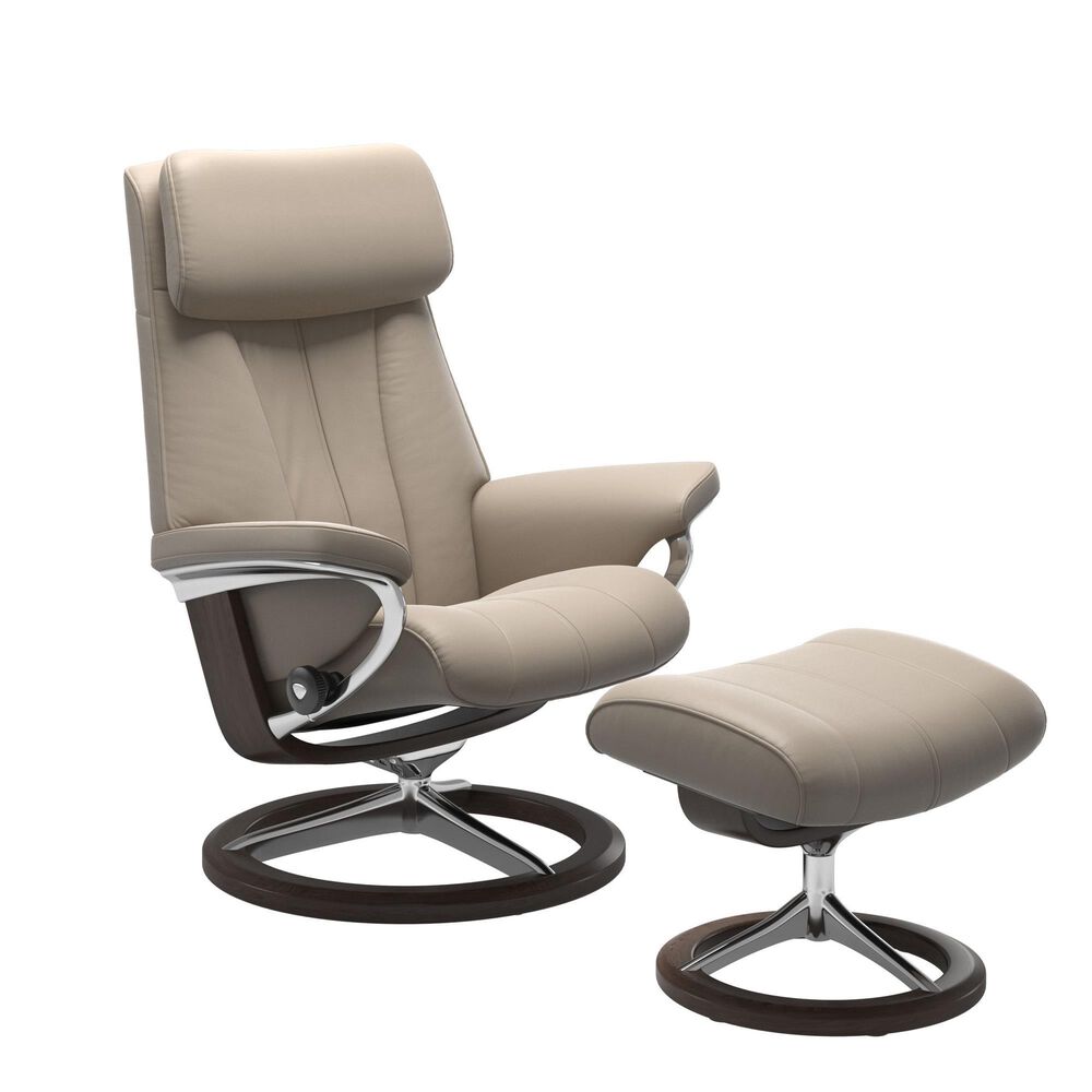 Ekornes Paul Large Leather Chair and Ottoman in Paloma Mushroom, , large