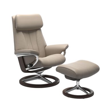 Ekornes Paul Large Leather Chair and Ottoman in Paloma Mushroom, , large
