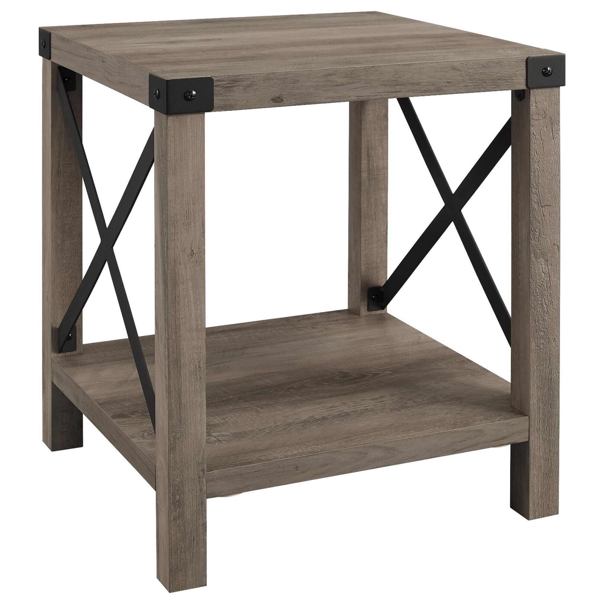 Walker Edison Barn Door Side Table in Grey Wash NFM