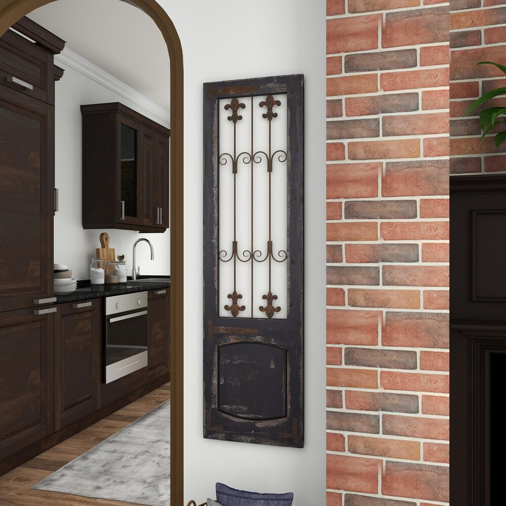 Maple and Jade 57&quot; x 16&quot; Gate Wall Decor in Dark Gray and Brown, , large