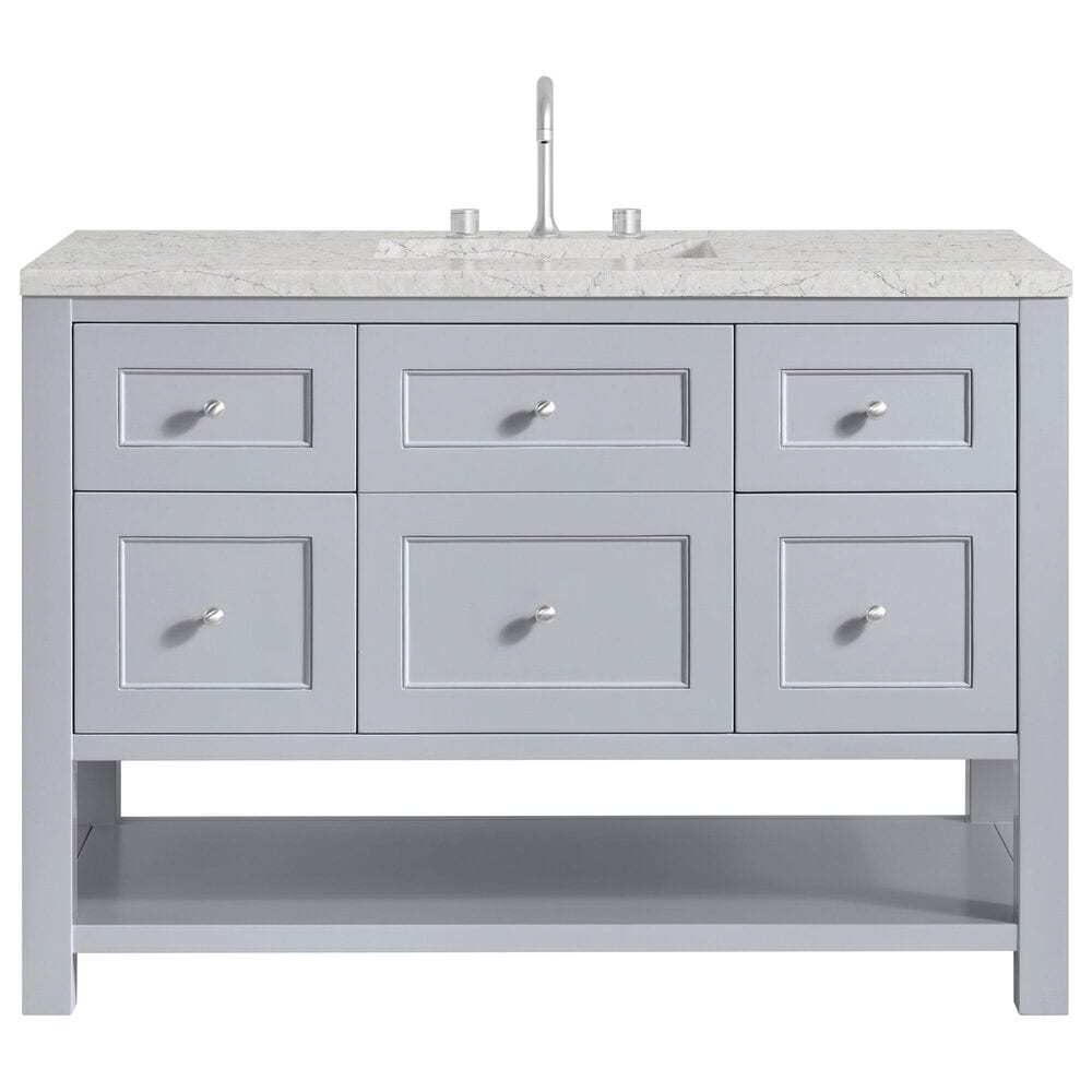 James Martin Vanities Breckenridge 48" Single Bathroom Vanity in Serenity Blue with 3 cm Eternal Jasmine Pearl Quartz Top and Rectangular Sink, , large