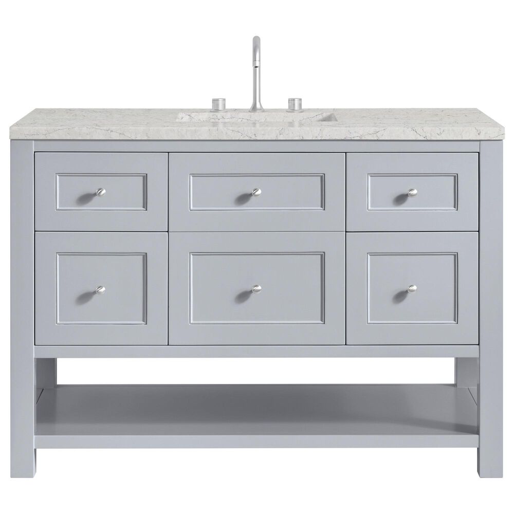 James Martin Vanities Breckenridge 48" Single Bathroom Vanity in Serenity Blue with 3 cm Eternal Jasmine Pearl Quartz Top and Rectangular Sink, , large
