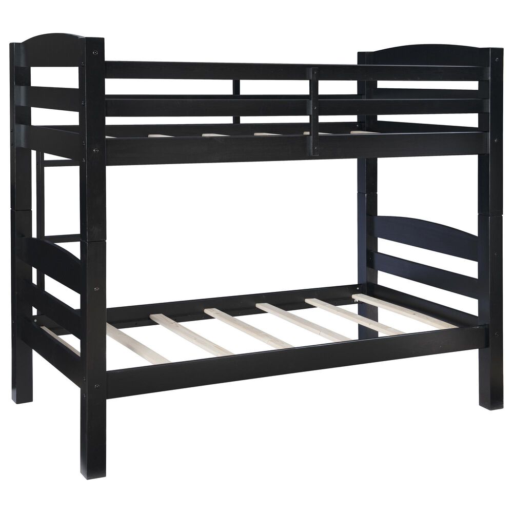 Linon Home Decor Levi Twin Over Twin Bunk Bed in Black, , large