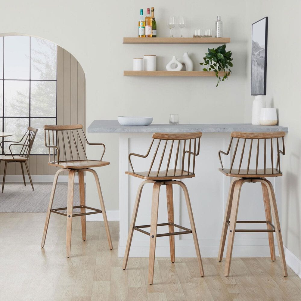Lumisource Preston Swivel Barstool in Whitewashed and Antique Copper, , large
