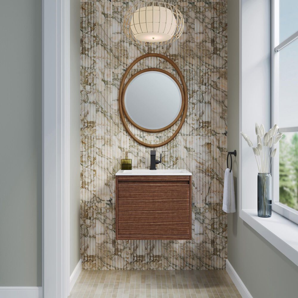 James Martin Mantova 23.6&quot; Single Vanity in Mid-Century Walnut and Matte Black with 3 cm Glossy White Composite Stone Top and Rectangular Sink, , large