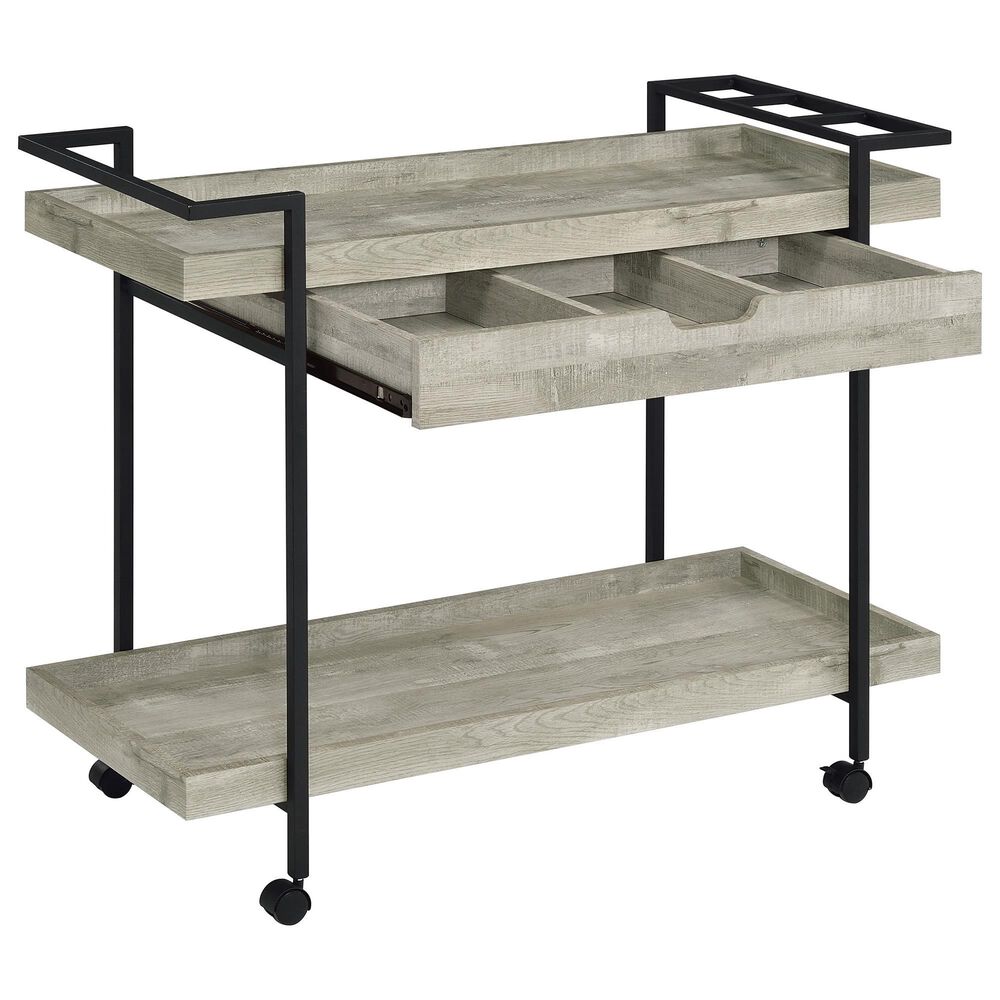 Pacific Landing Ventura Storage Bar Cart in Grey Driftwood and Black, , large