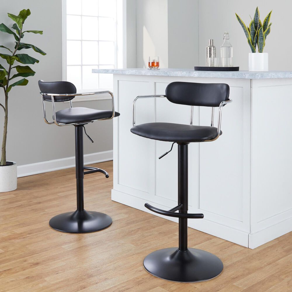 LumiSource Demi Swivel Adjustable Bar Stool with Black Upholstery in Black and Chrome (Set of 2), , large