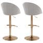LumiSource Matisse Adjustable Swivel Barstool with Grey Fabric Upholstery in Gold (Set of 2), , large