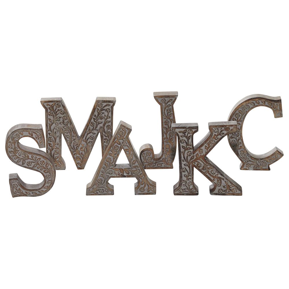 Maple and Jade Traditional Wood Decorative Sign in Natural Brown (Set of 6), , large