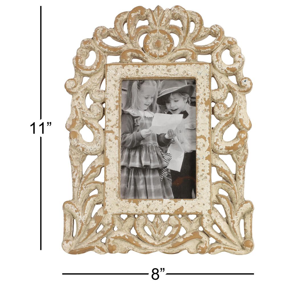 Maple and Jade Vintage Hand-Carved Acanthus and Rosette Photo Frame in Whitewashed and Natural Brown, , large
