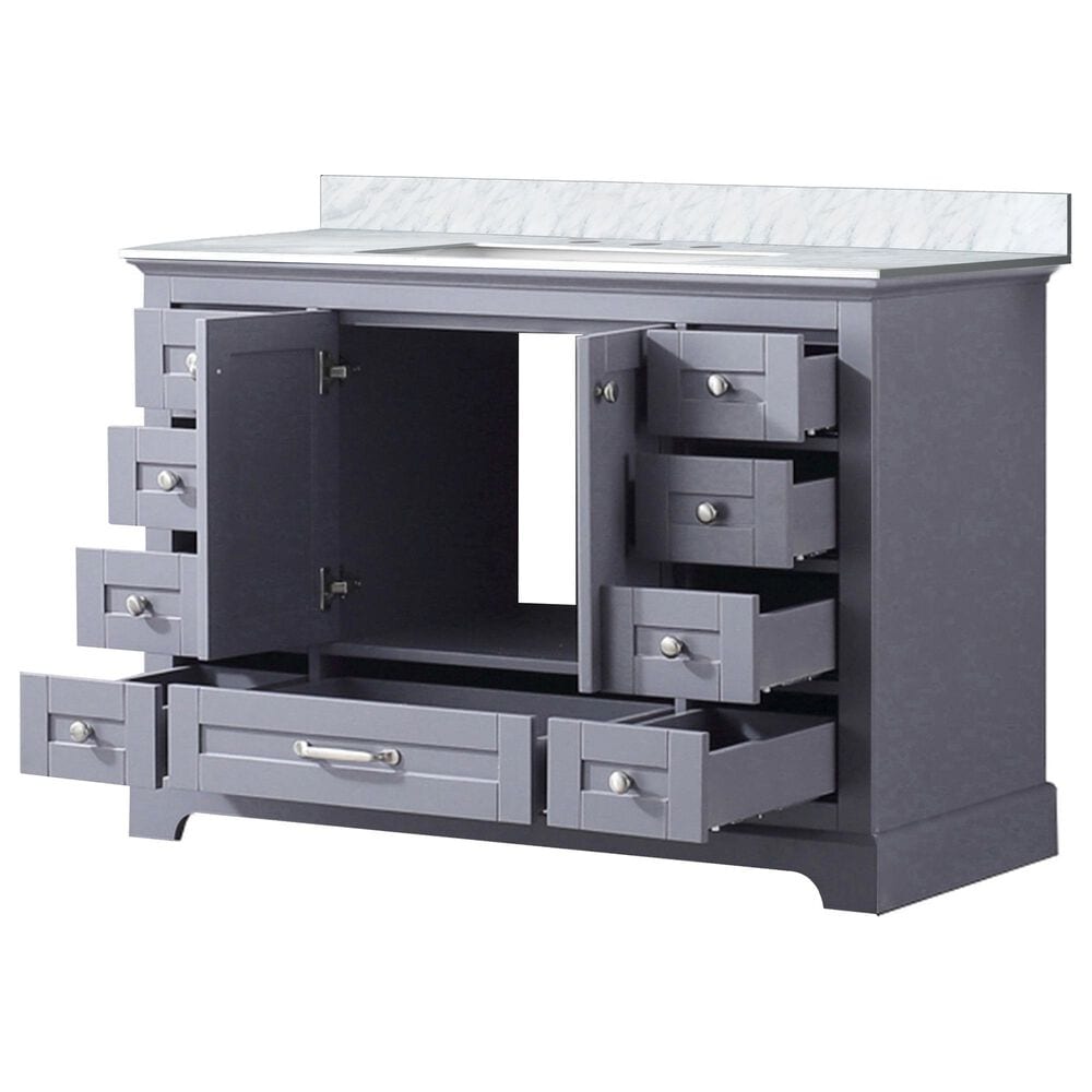 Lexora Home Dukes 48&quot; Single Bathroom Vanity in Dark Grey with 2 cm White Carrara Marble Top and Rectangular Sink, , large
