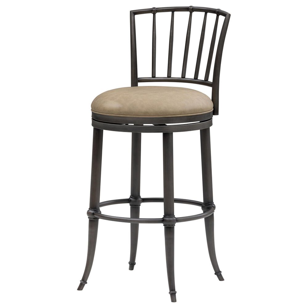Armen Living Vince Bar Height Stool with Mushroom Brown Upholstery in Antique Pewter, , large