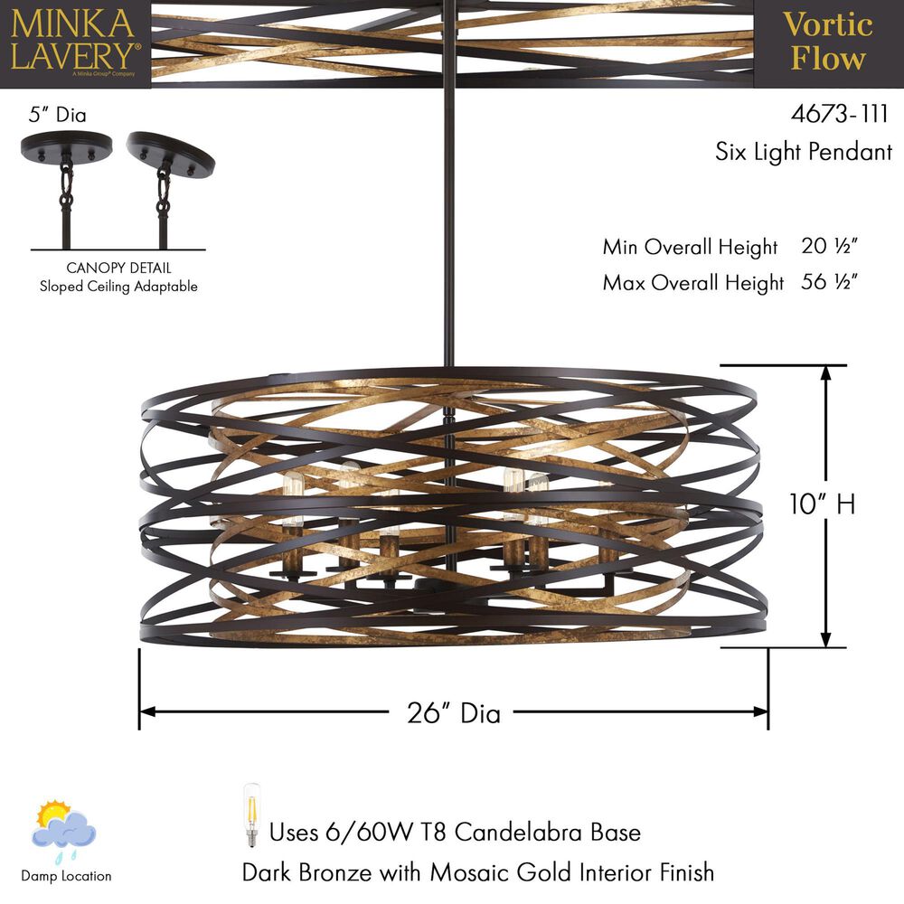 Minka-Lavery Vortic Flow 26" 6-Light Pendant Ceiling Light in Dark Bronze, , large