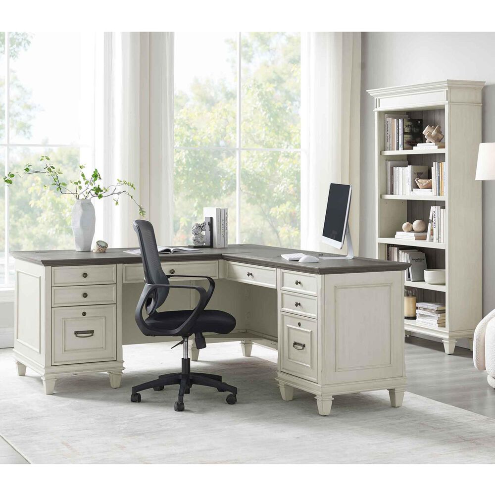 Wycliff Bay Hartford 3-Piece L-Shaped Desk with Bookcase Set in Antique White and Gray, , large
