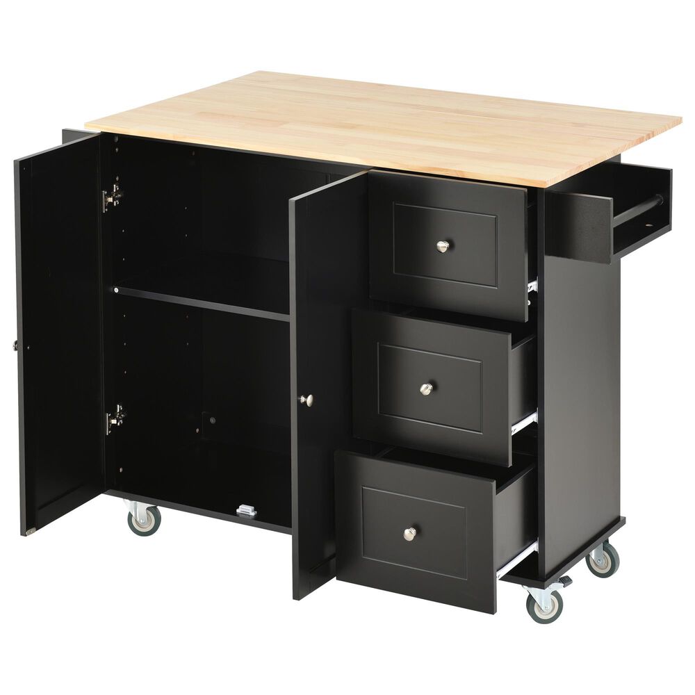 HOMLUX 53" Rolling Mobile Kitchen Island with Solid Wood Top and Locking Wheels in Black, , large