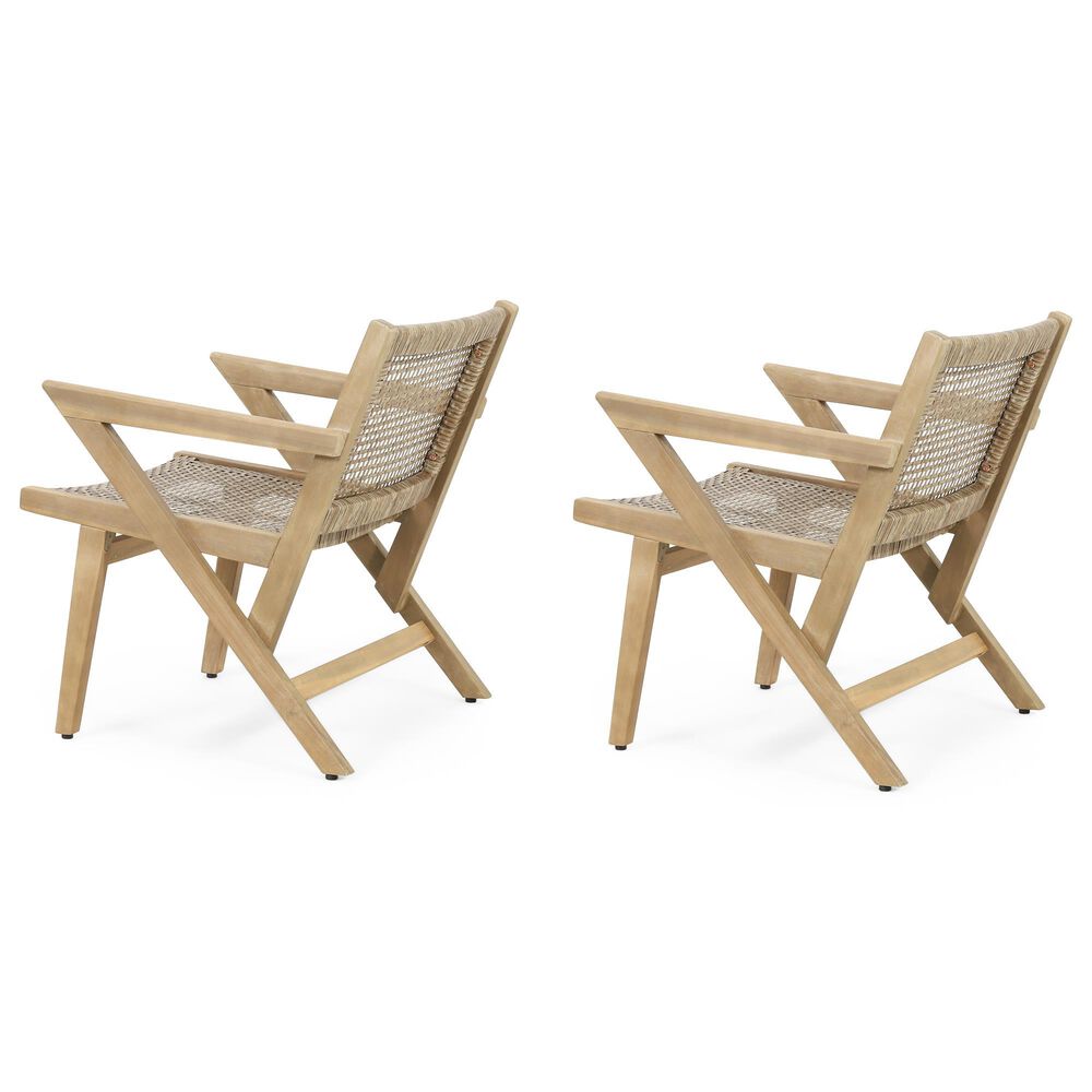 Hearth and Haven Braxton Outdoor Wicker Club Chair with Angular Arms in Light Brown (Set of 2), , large