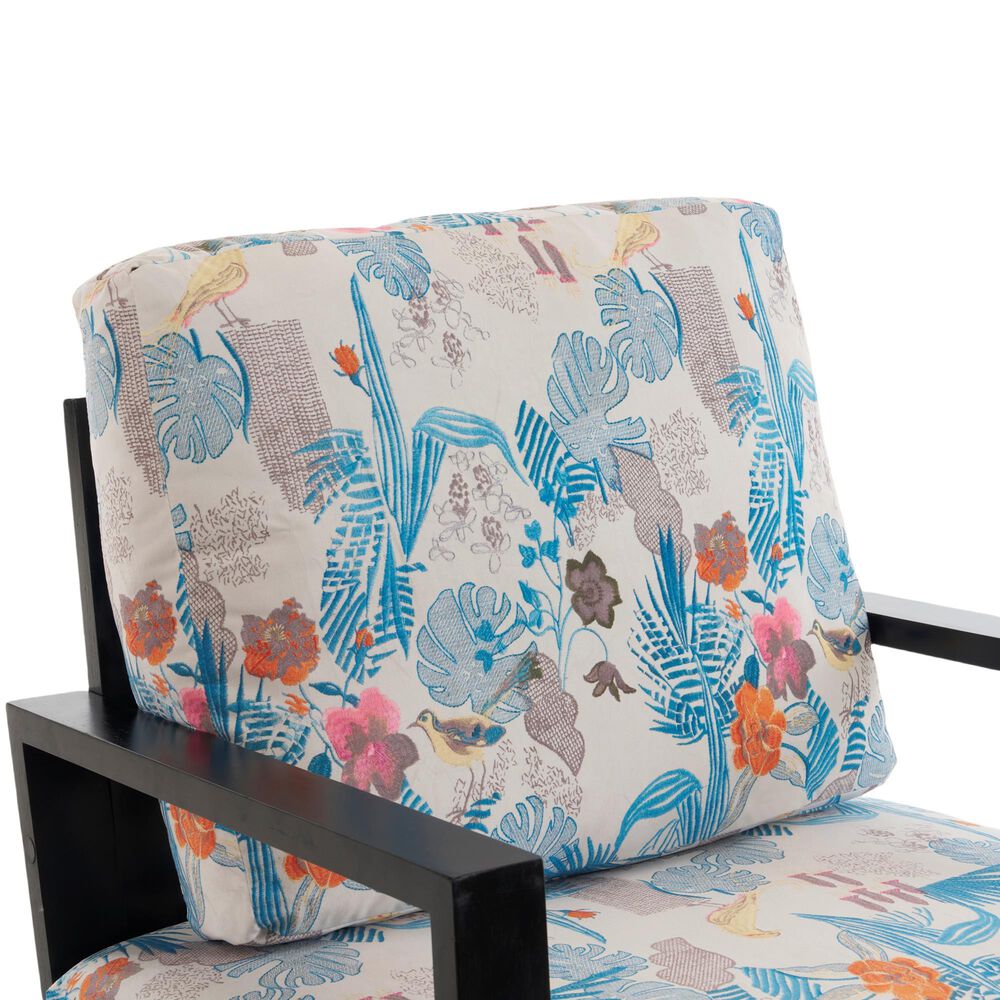 Hearth and Haven Floral Velvet Lounge Arm Chair with Gold Metal Legs in Blue, , large