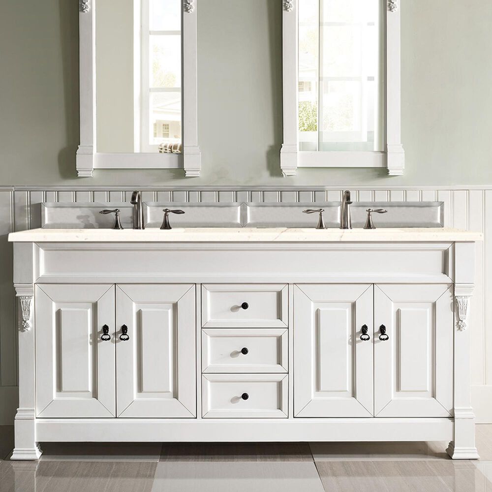 James Martin Vanities Brookfield 72&quot; Double Bathroom Vanity in Bright White with 3 cm Eternal Marfil Quartz Top and Rectangle Sinks, , large