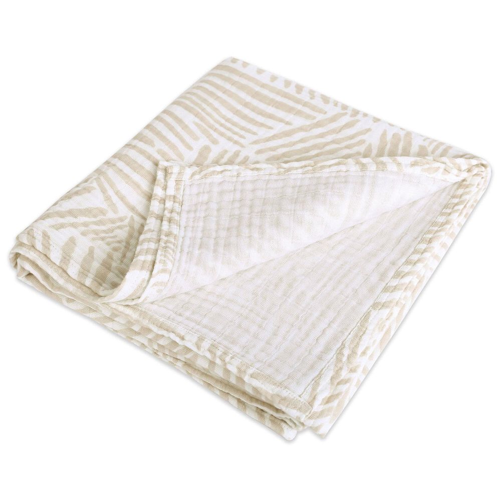 Babyletto Oat Stripe Muslin Swaddle in White and Gray, , large