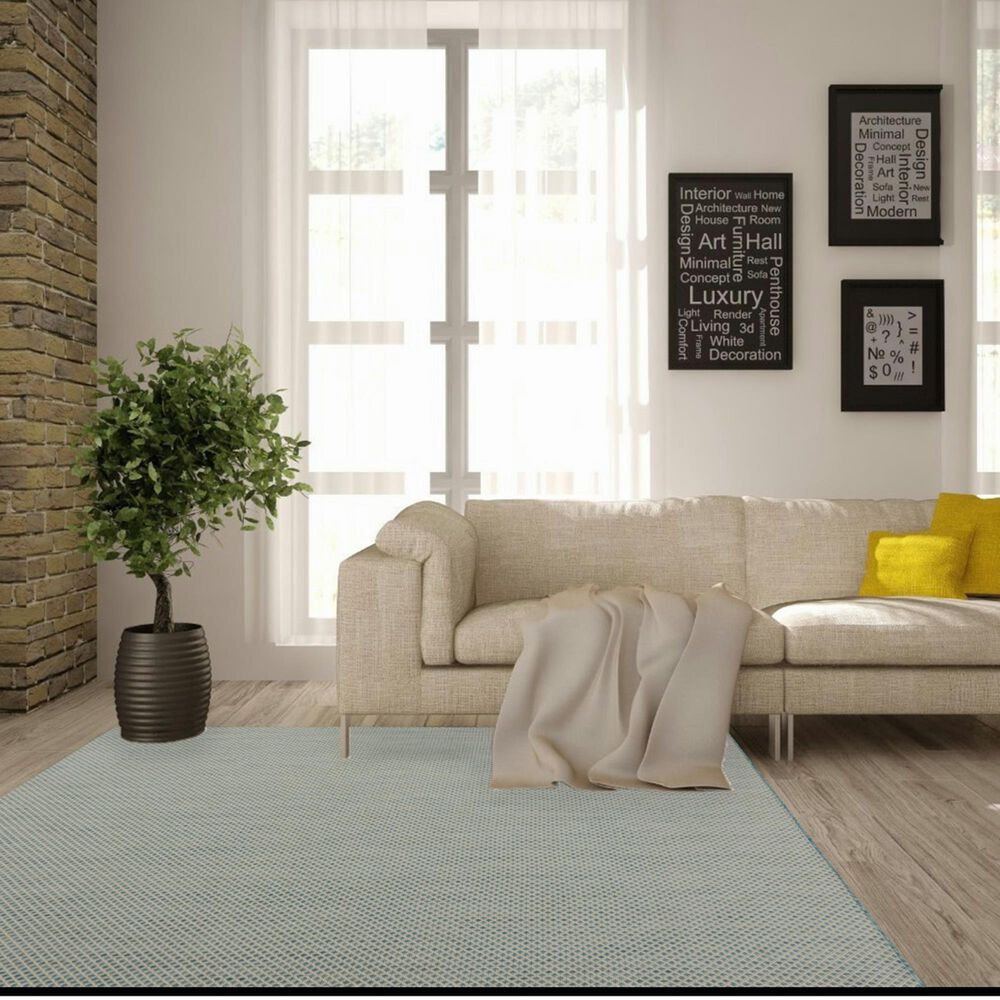 Nourison Courtyard Ivory and Aqua 5&#39; x 7&#39; Indoor/Outdoor Area Rug, , large