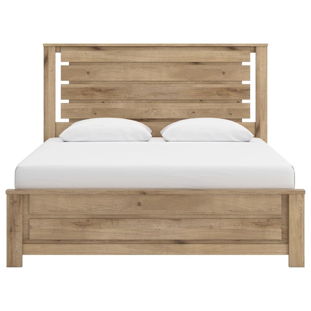 Ashley Brozmont King Panel Bed with Two Nightstands in Natural Brown, , large