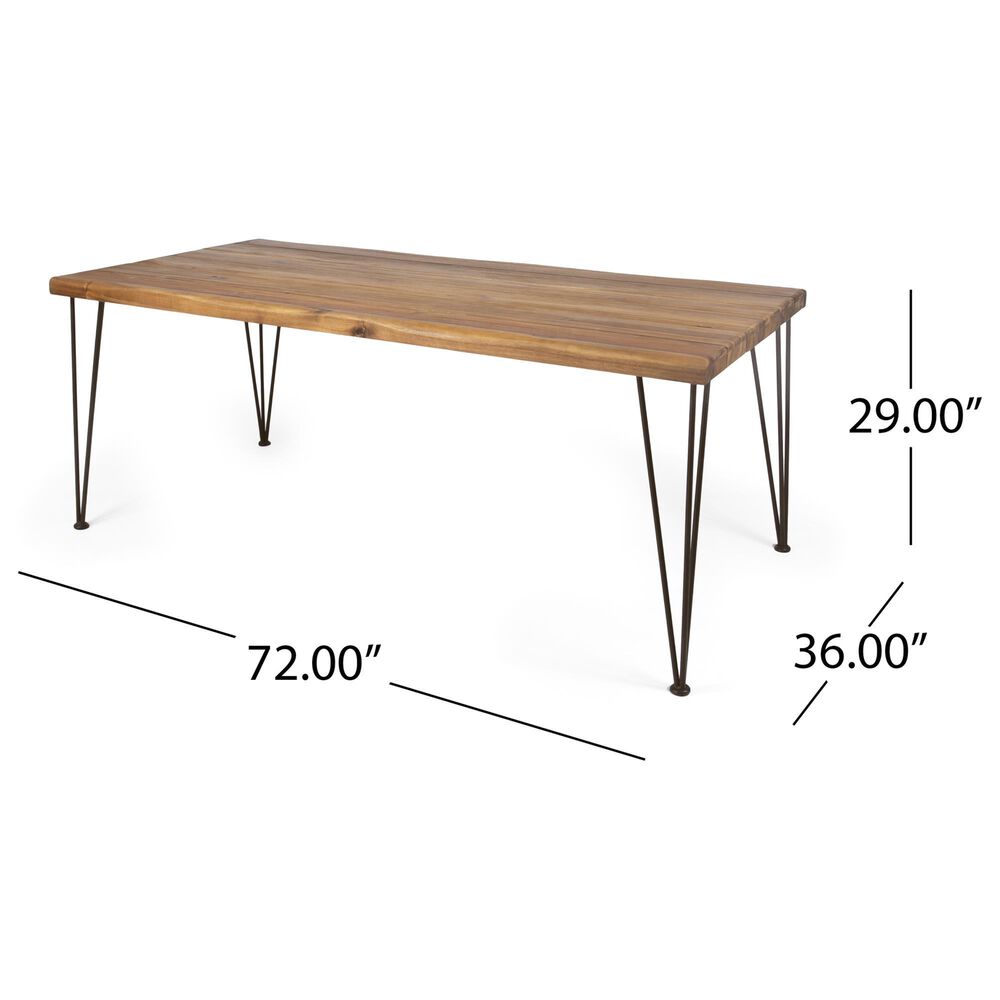 Hearth and Haven Outdoor Rectangle Dining Table with Wood Tabletop and Iron Hairpin Legs in Teak, , large
