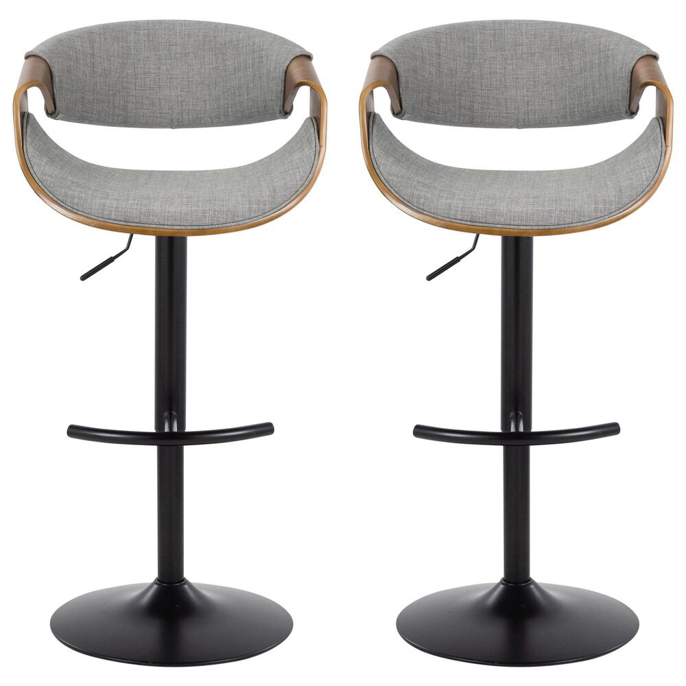LumiSource Curvo Swivel Adjustable Barstool with Light Grey Upholstery in Black and Walnut (Set of 2), , large