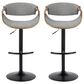 LumiSource Curvo Swivel Adjustable Barstool with Light Grey Upholstery in Black and Walnut (Set of 2), , large