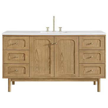 James Martin Vanities Laurent 60" Single Bathroom Vanity in Light Natural Oak with 3 cm White Zeus Quartz Top and Rectangular Sink, , large