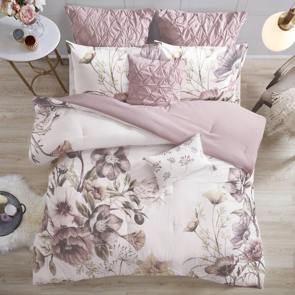 Hampton Park Cassandra 8-Piece Queen Cotton Printed Comforter Set in Blush, , large