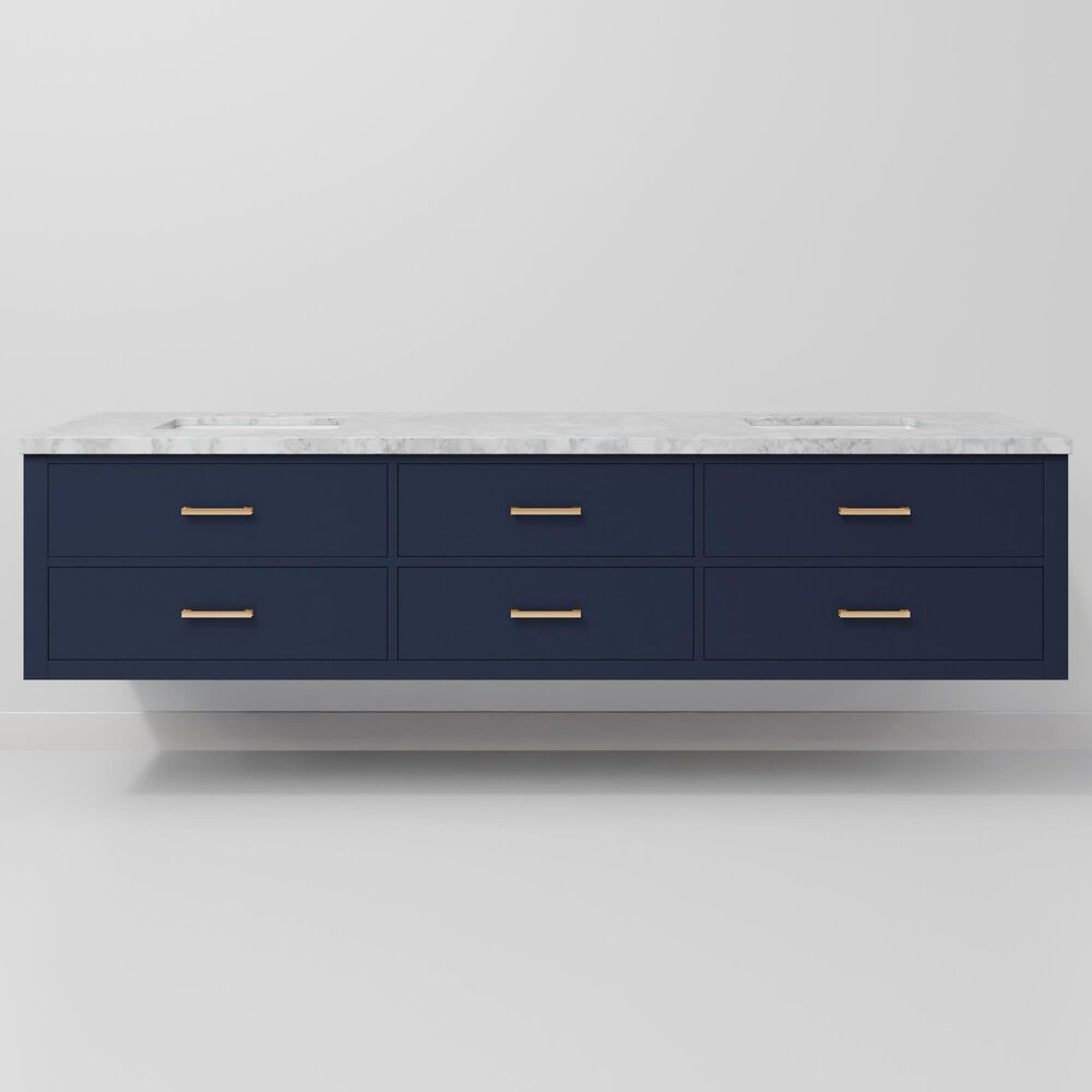 Lexora Home Castor 84" Double Bathroom Vanity in Blue with 2 cm White Carrara Marble Top and Rectangular Sinks, , large