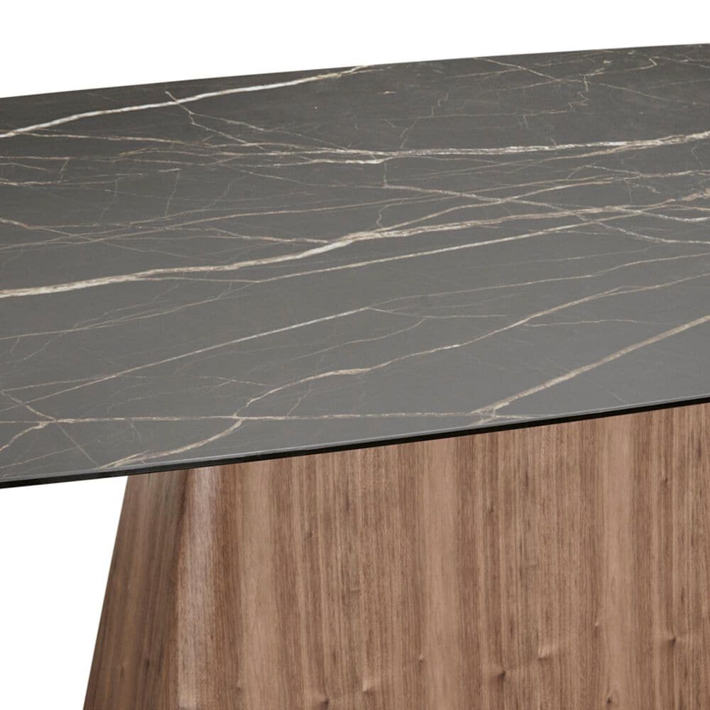 CASABIANCA HOME Totem Manual Dining Table with Walnut Base and Black Marbled Porcelain , , large