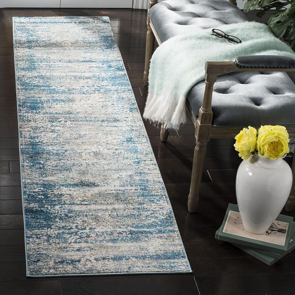 Safavieh Aria ARA156B 2&#39; x 8&#39; Blue and Creme Runner, , large