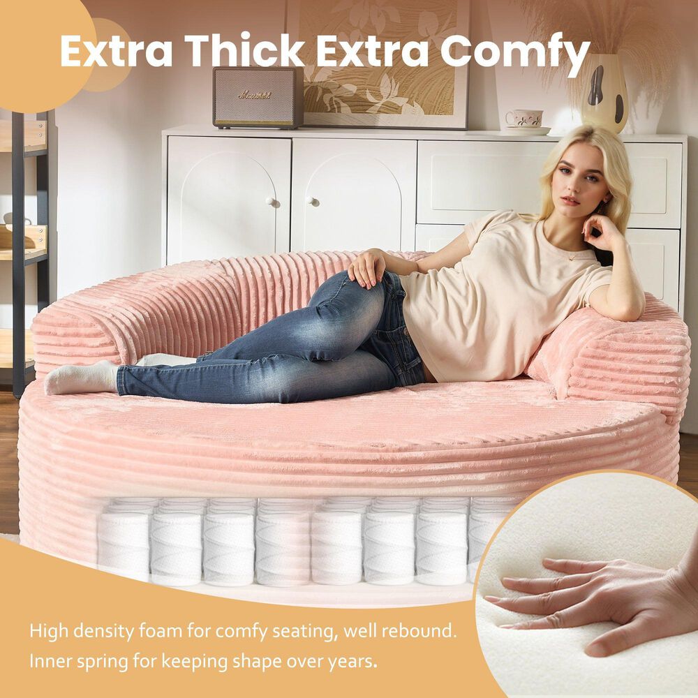 HOMLUX 59" Plush Corduroy Round Chair in Pink, , large