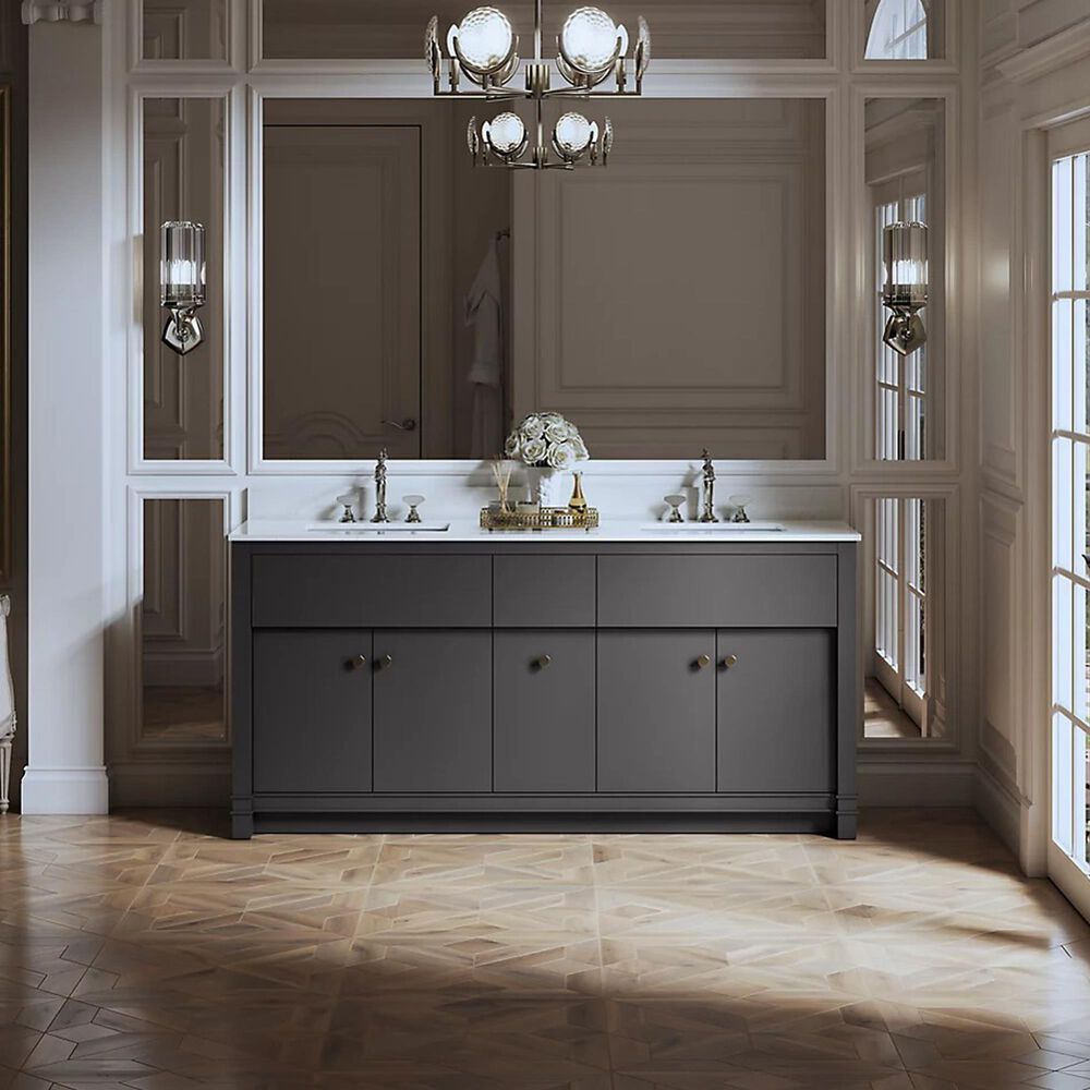 Kohler Alouette 72" Double Bathroom Vanity in Ferrous Grey with 2 cm White Quartz Top and Rectangular Sinks, , large