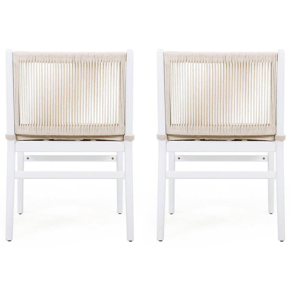 Hearth and Haven Outdoor Dining Chair with Rope Design Back and White Frame in Beige (Set of 2), , large