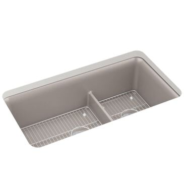 Kohler Cairn Smart Divide 33.5" Undermount Double-Bowl Kitchen Sink in Matte Taupe, , large