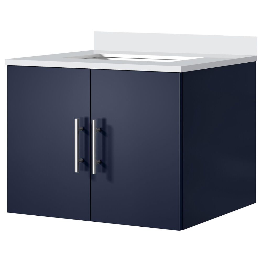 Lexora Home Geneva 24" Single Bathroom Vanity in Navy Blue with 2 cm White Quartz Top and Rectangular Sink, , large
