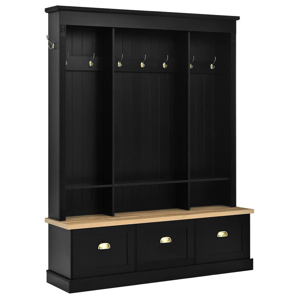 HOMLUX 9-Hook Hall Tree with 3-Cabinet in Black and Natural, , large