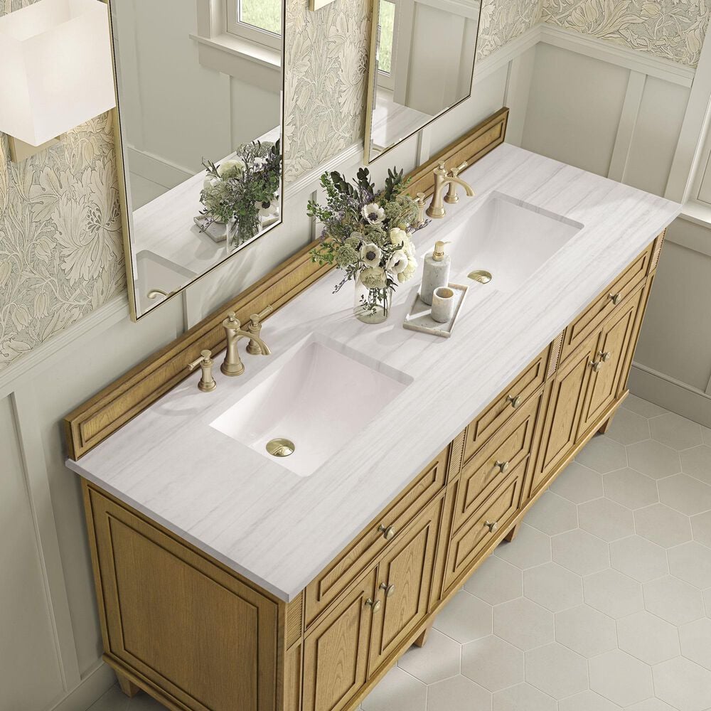 James Martin Vanities Lorelai 72&quot; Double Vanity in Light Natural Oak with 3 cm Arctic Fall Solid Surface Top, , large