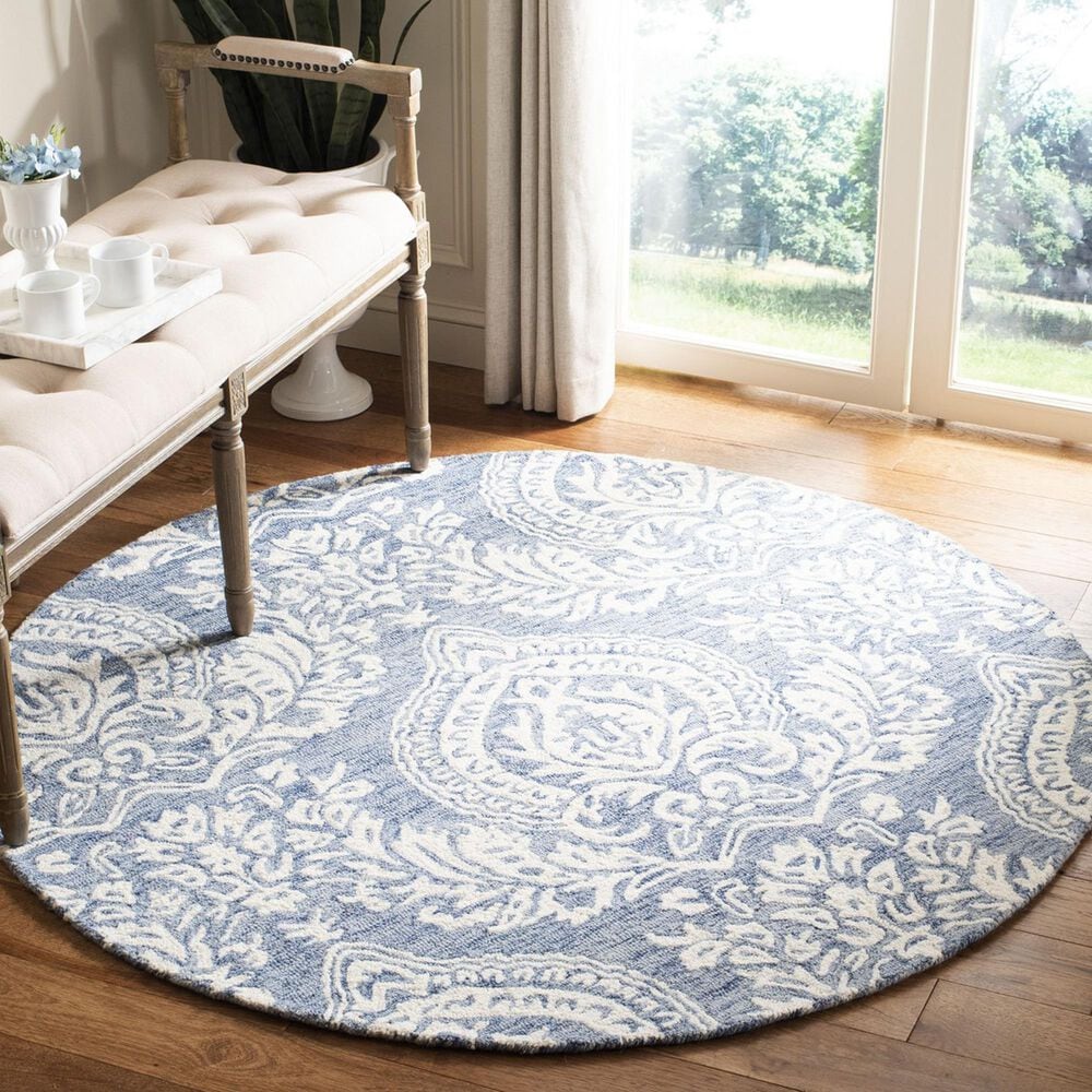 Safavieh Micro-Loop MLP512M 5&#39; Round Blue and Ivory Area Rug, , large